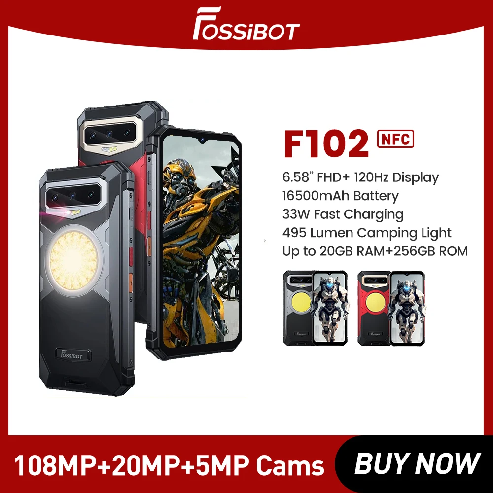 

FOSSiBOT F102,Rugged Smartphone 16500mAH, ,20GB+256GB,108M Camera,Cell phone,6.58 FHD+ 120hz ,Helio G99,Mobile Phone