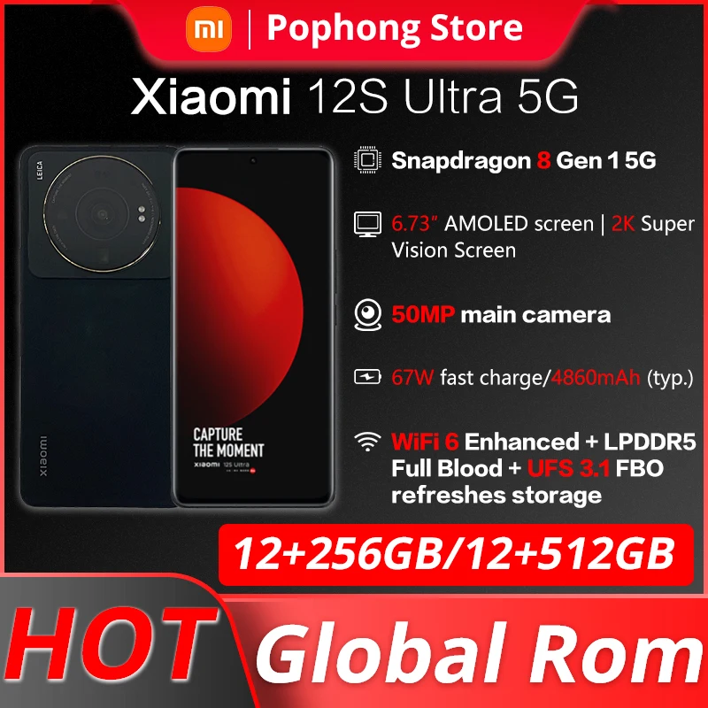 

Global Rom Xiaomi 12S Ultra 5G Mobile Phone 6.73 inch 2K AMOLED 120Hz flexible Snapdragon Gen 8+ Octa Core 50MP Triple Cameras