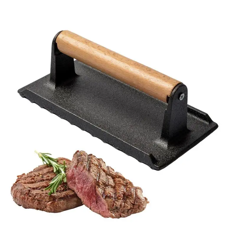 

Meat Press For Cooking Cast Iron Heavy-Duty Steak Weight Press With Wooden Handle Grilling Utensils And Cooking Accessories For