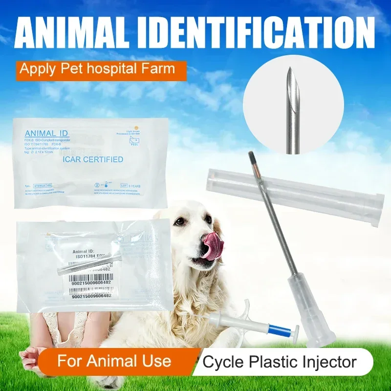 

60pc Separate 2.12x12MM Animal Microchip Needle FDX-B Pet ID Tag 134.2KHz EM4305 Glass Tag Matching 3pc Recycle Plastic Injector