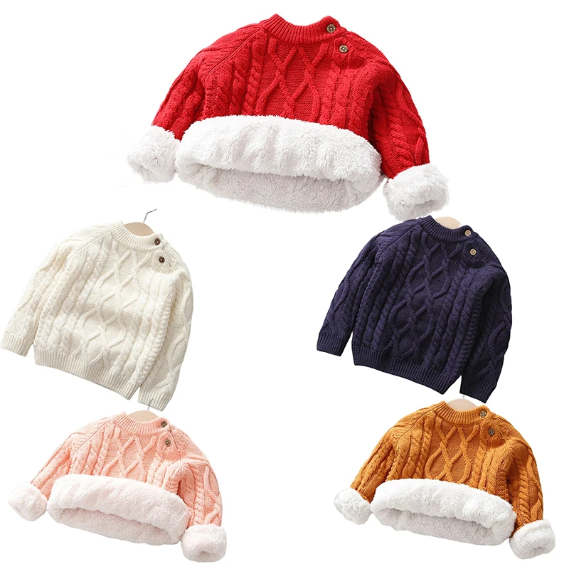 

Baby Boys Girls Sweaters Kid Fleece Thickened Autumn Winter pullover Round Neck Long Sleeves Wool Clothing Girls Ripped Sweater
