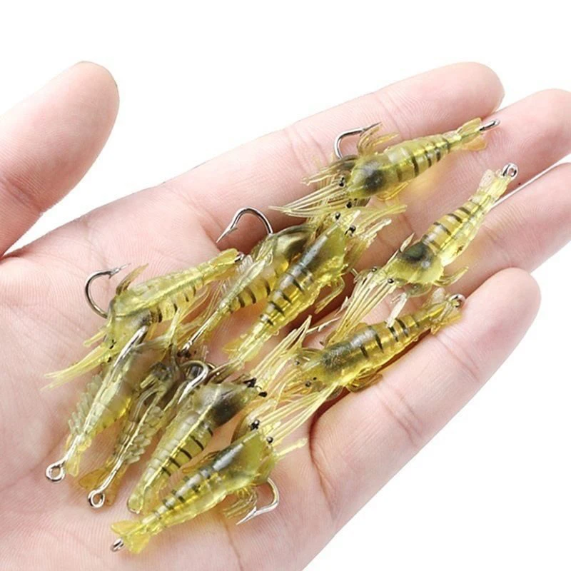 

10Pc Lures Bait Shrimp Lures Fishing Simulation Luminous Prawn Saltwater Hooks Artificial Soft Shrimp Lure Worm Shone Prawn Bait