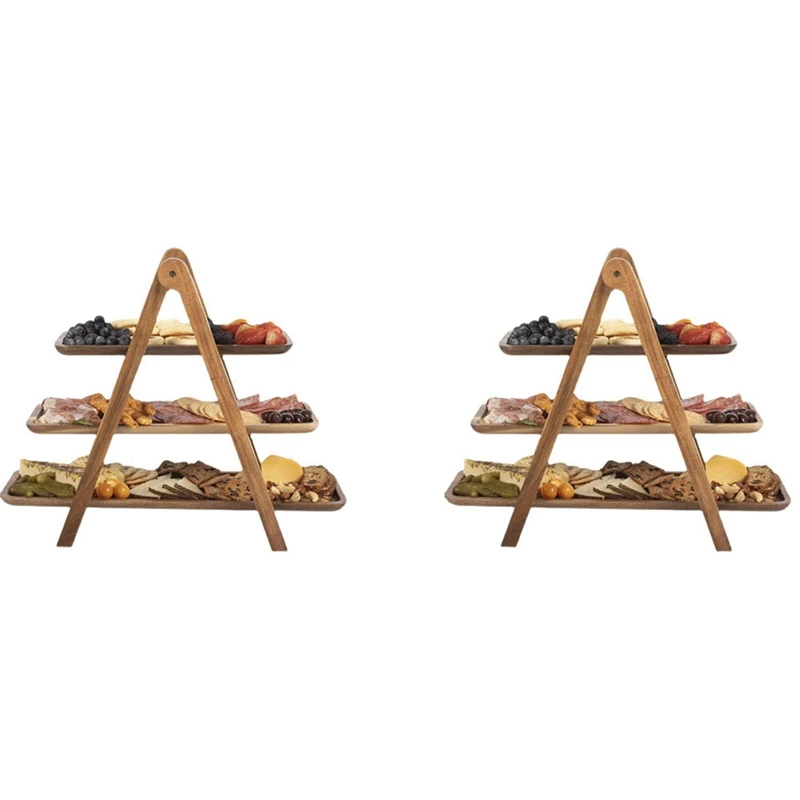 

2X 3 Tier Serving Tray Wood Tiered Tray Decor Cake Stand Farmhouse Tiered Tray Party Serving Dishes And Platters Trays
