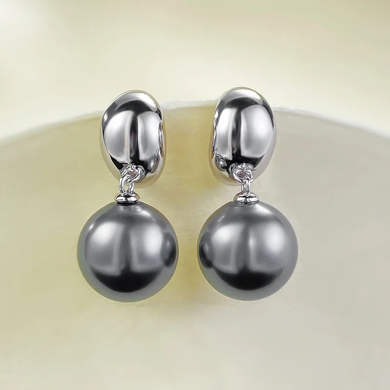 

New S925 Silver Glow Gold Faced Precision Pearl 12mm Shell Bead Earrings, European and American Fashion Simple Earrings