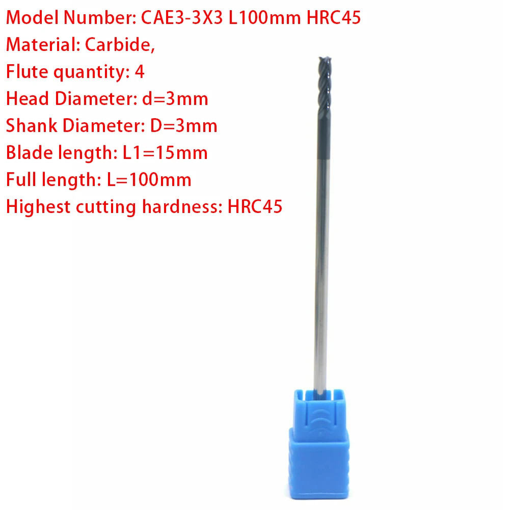 3MM Carbide End Mill HRC45 Extra Long Shank 100mm Tungsten Carbide End Mill CNC Milling Cutter 4 Flutes Metalworking Tools
3MM Carbide End Mill HRC45 Extra Long Shank 100mm Tungsten Carbide End Mill CNC Milling Cutter 4 Flutes Metalworking Tools