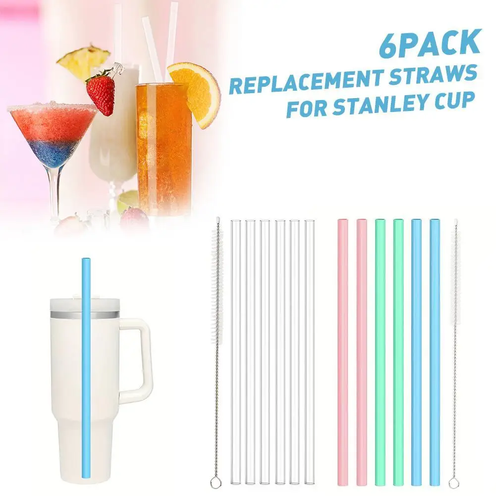 

6pcs Replacement Straws for stanley Cup Straws with Cleaning Brushes Reusable Straws Compatible with 14/20/30/40 Oz Cup