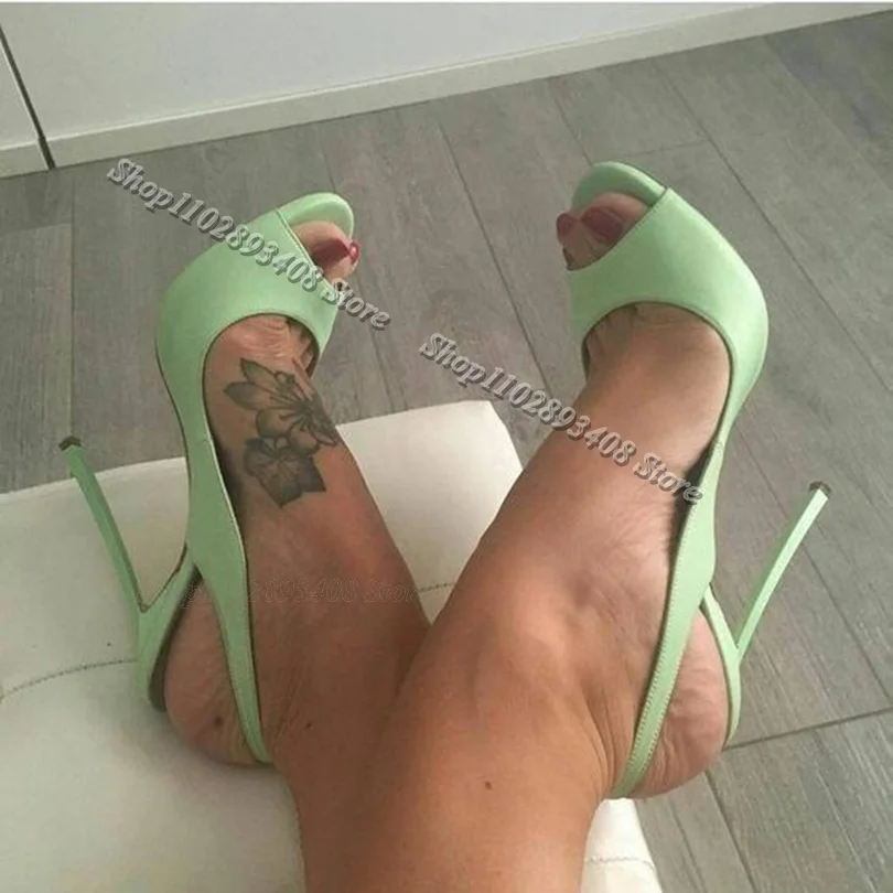 

Green Peep Toe Stiletto Sandals Ankle Buckle Soft Leather Fashion British Style Summer Casual Party Sandals Zapatos Para Mujere