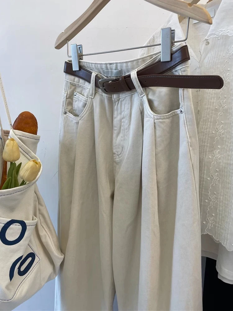 

Женские винтажные мешковатые джинсы, белые джинсовые брюки в стиле эмо 1920-х, Y2k, в стиле Харадзюку, корейские ковбойские брюки в стиле 90-х с высокой талией, одежда для гранжа 2000
