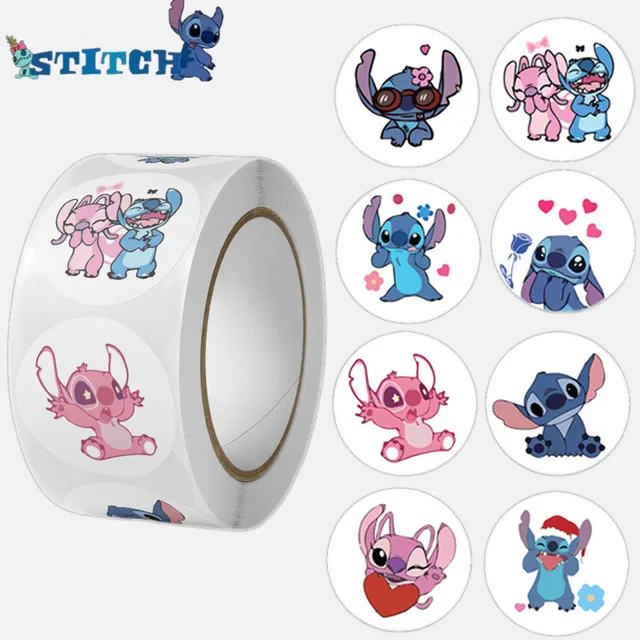 Autocollants de Stitch de Dessin Animé Disney, Étiquette Décorative, Bonbons de ixpour Enfants, Sceau Rond, Rouleaux Autocollants, Jouet, DIY Bricolage, Nouveau, 500 Pièces 1