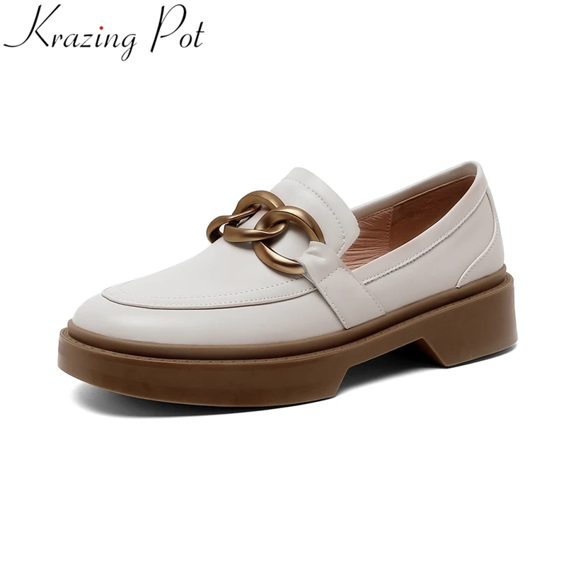 Krazing Pot big size genuine leather round toe chain spring summer shoes concise slip on loafers elegant casual women pumps L02
Krazing Pot big size genuine leather round toe chain spring summer shoes concise slip on loafers elegant casual women pumps L02