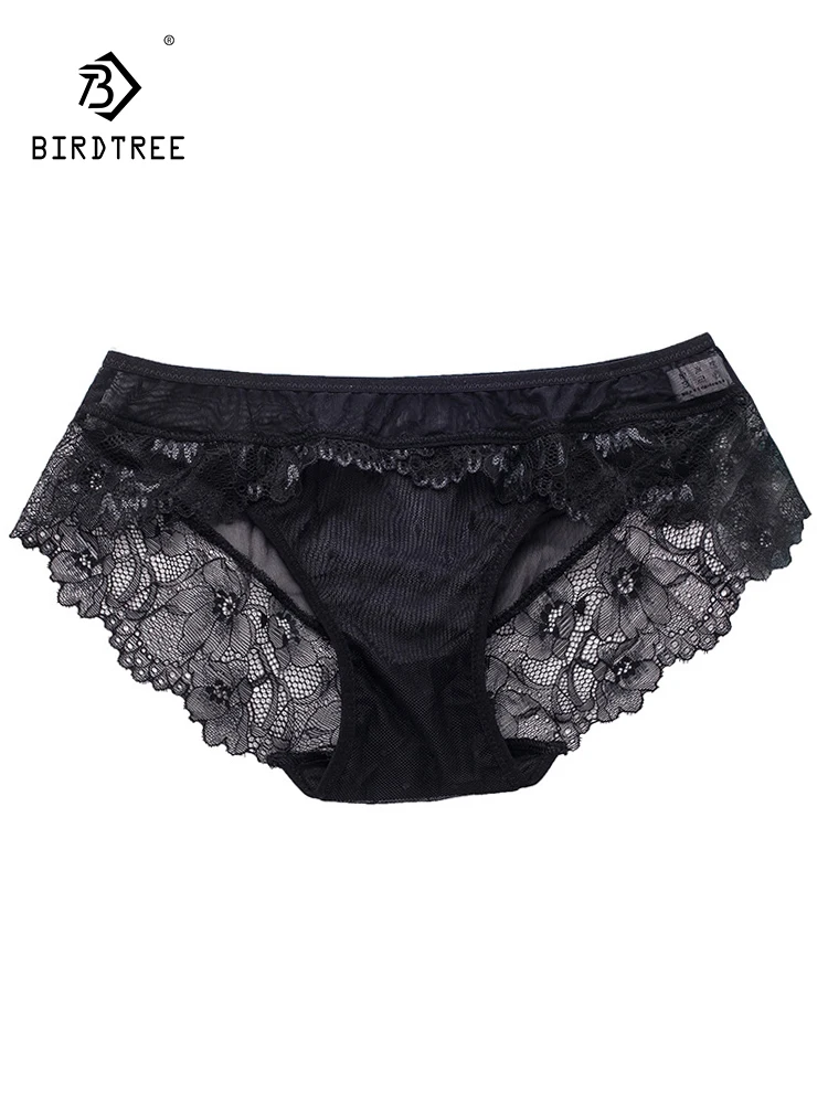 

BirdTree, 100%Real Silk Sexy Briefs, Women Low Waist Solid, French Breathable Traceless Lace Underwear, 2024 Summer New P44114QC