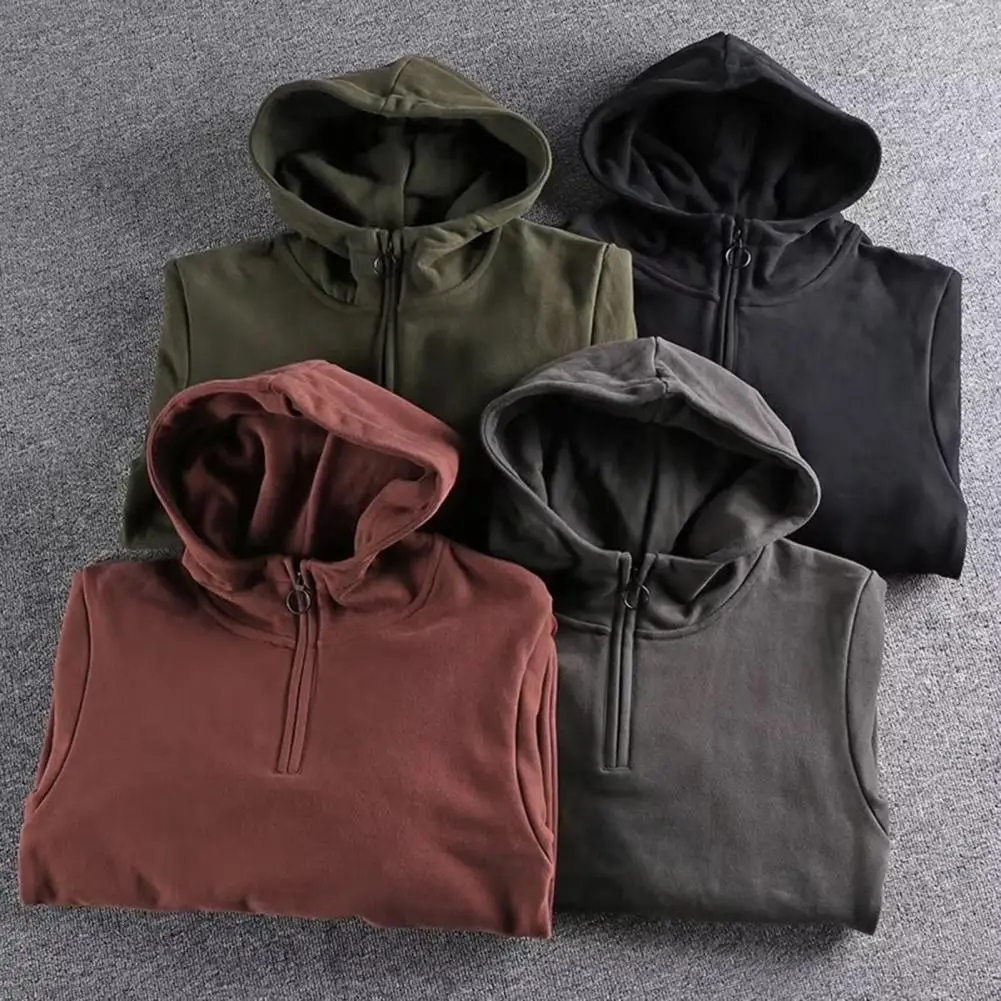 

Solid Color Hooded Sweatshirt Stylish Men's Zipper Decor Hoodie with Warmth Comfort for Autumn Winter Featuring for Streetwear