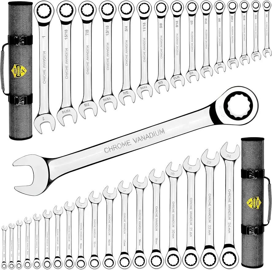 TOOLGUARDS Complete Ratcheting Wrench Set 33pcs -metric and standard - 100% Lifetime Satisfaction Guarantee - Large
TOOLGUARDS Complete Ratcheting Wrench Set 33pcs -metric and standard - 100% Lifetime Satisfaction Guarantee - Large