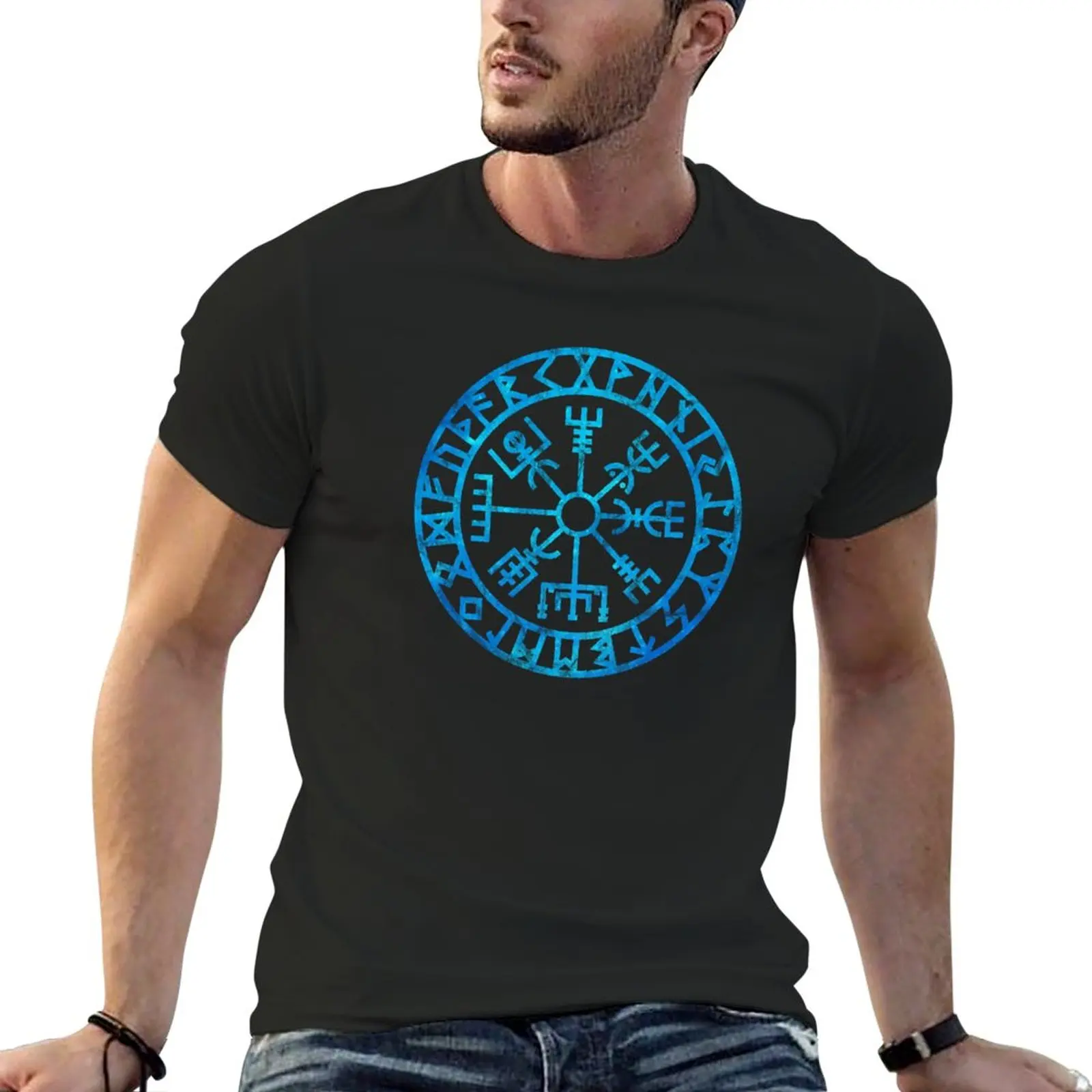 

New Vegvisir, Icelandic, Futhark Runes Compass, Norse Mythology, Viking Protection Symbol T-Shirt Short t-shirt t shirts for men