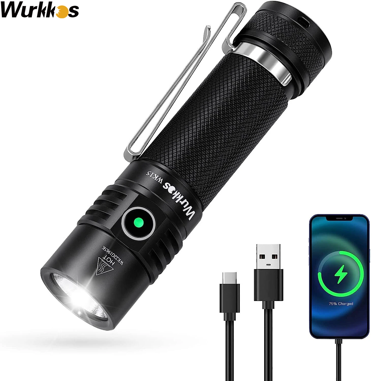 

Wurkkos WK15 EDC LED Flashlight 3000LM 21700 Torch XHP50.2 Rechargeable Type-C IP68 Light Power Bank ATR Voltage Protection