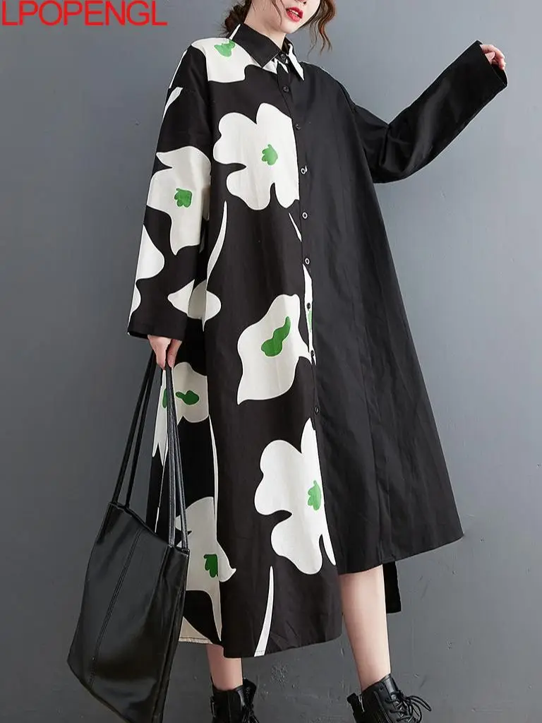 Women's Literature And Art Leisure Long Sleeve Mid-calf Autumn New Streetwear Loose Temperament Floral Elegant Shirt Dress
Women's Literature And Art Leisure Long Sleeve Mid-calf Autumn New Streetwear Loose Temperament Floral Elegant Shirt Dress