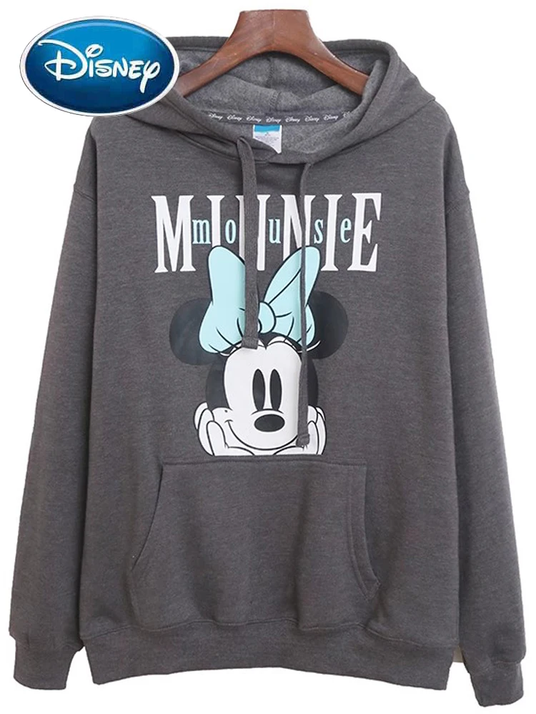 

Disney Sweatshirt Minnie Mouse Letter Cartoon Print Fashion Women Hooded Long Sleeve Pockets Fleece Jumper Tops Streetwear Femme