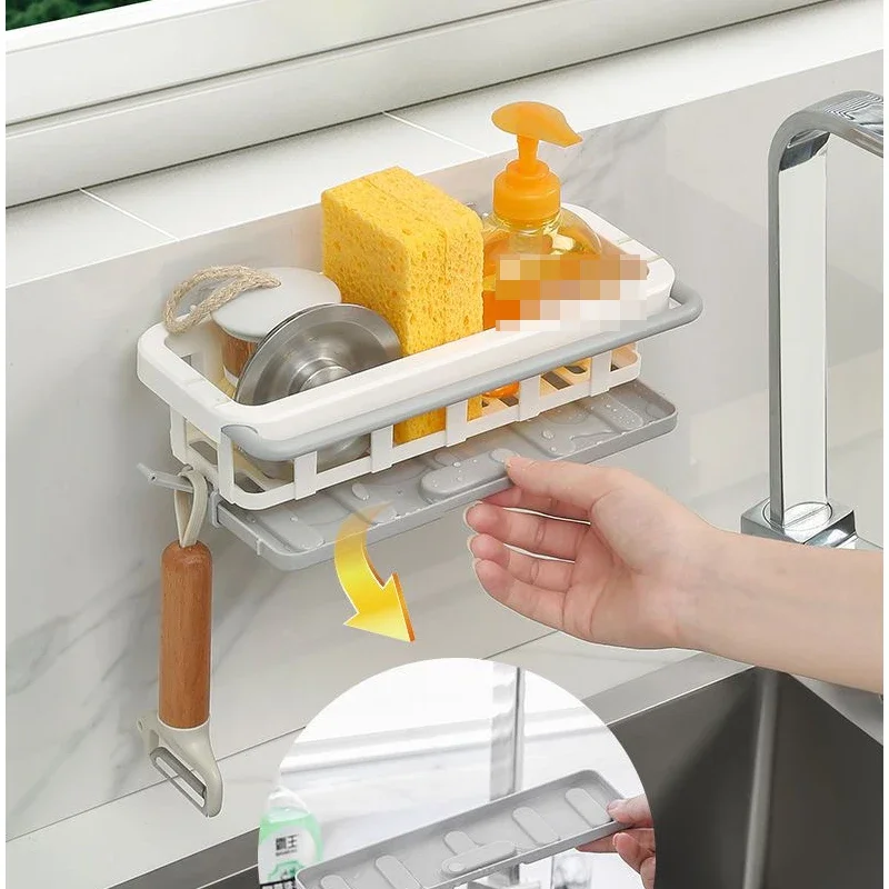 

NEW Sponge Holder Kitchen Organizer Dish Drainer Soap Rack Sink Tray Dishcloth Towel Rack Wall Mounted Storage Basket Shelf