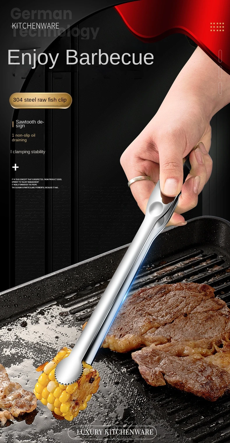 Generic Grill Tongs Meat Cooking Utensils For BBQ Baking Silver Kitchen