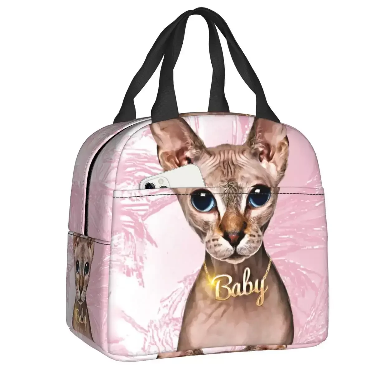 

Новинка 2023, изолированная розовая сумка для ланча с изображением Сфинкса для малышей, герметичная, с кошачьей шерстью, Термосумка для ланча, для офиса, пикника, путешествий
