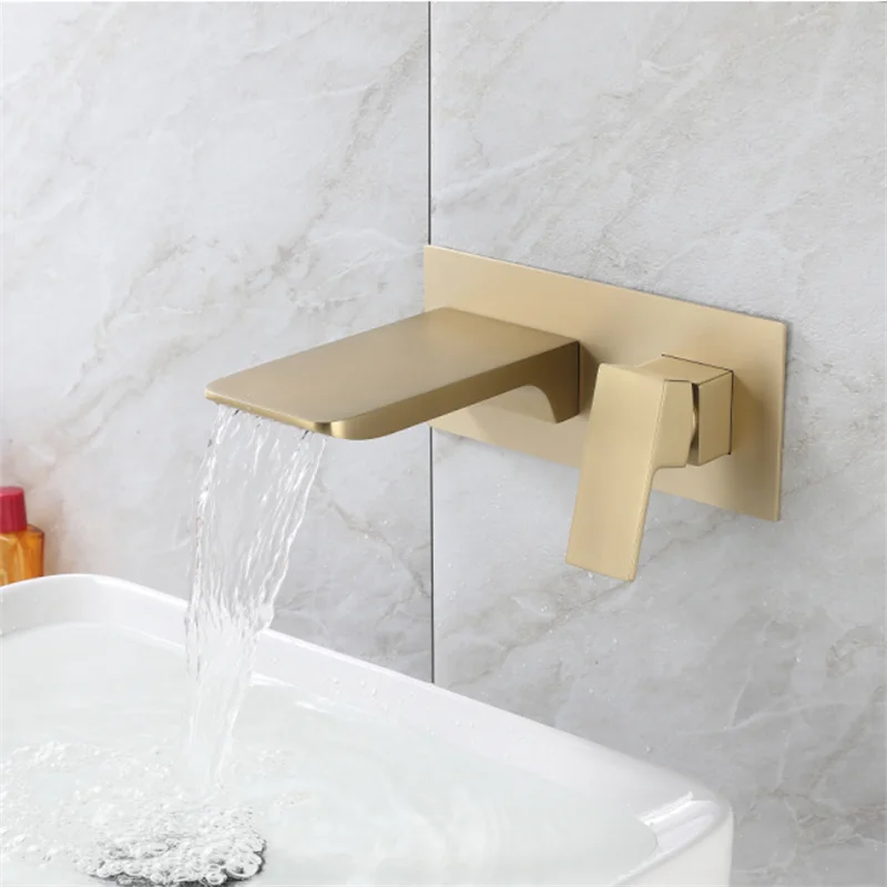 

Concealed Bathroom Basin Faucet Sink Faucet Brushed Gold In-Wall Basin Spout Mixer Tap Set Combination Blanoir Solid Brass tap