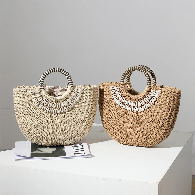 New Retro Straw Bag Hand-held Semi-circular Shell Handmade Straw Bag Woven Bag Women's Seaside Holiday Beach Bag Storage Basket
New Retro Straw Bag Hand-held Semi-circular Shell Handmade Straw Bag Woven Bag Women's Seaside Holiday Beach Bag Storage Basket