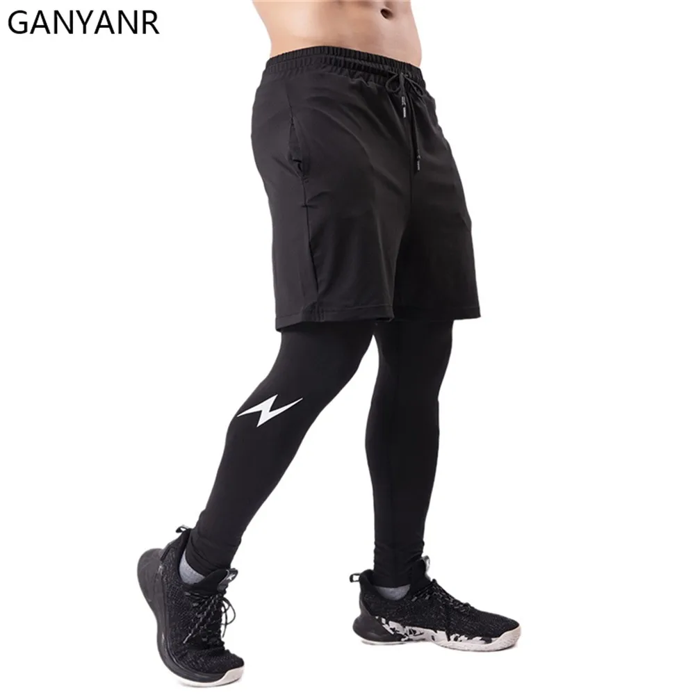 

GANYANR колготки для бега для мужчин фитнес тренировочный костюм компрессионный с карманами зимние леггинсы брюки карго спортивный костюм 2в1 Спорт