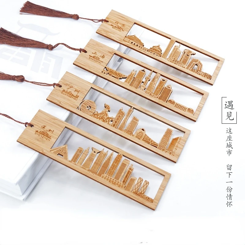 

Chinese city landmark business card bookmark, wood quality, carved high quality stationery bookmark handicraft collection