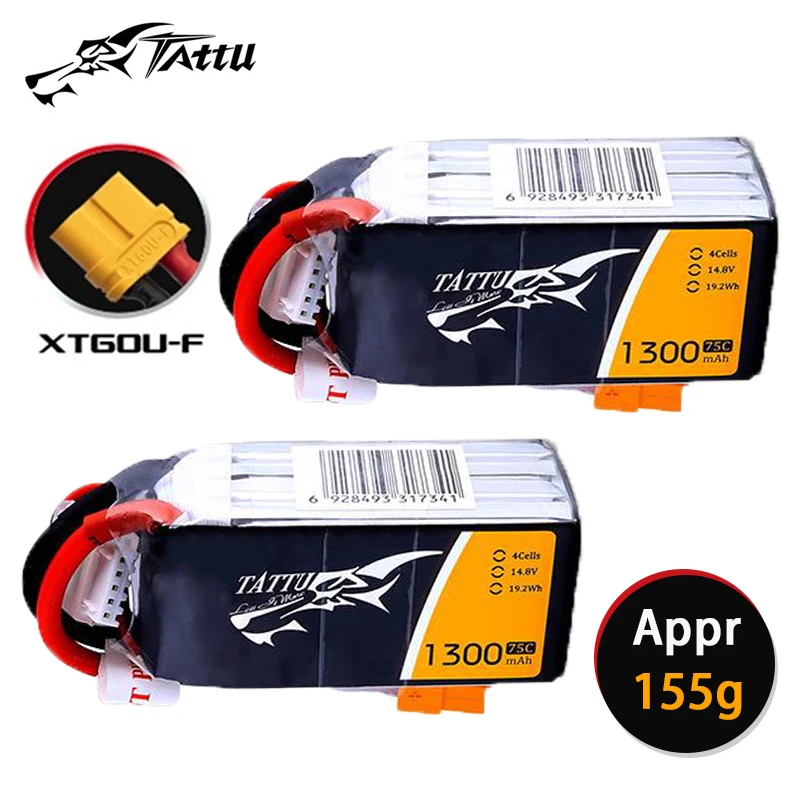 

TATTU 1300mAh 75C 14.8V Lipo Battery For RC Helicopter Quadcopter FPV Racing Drone Parts With XT60 Plug 4S Drones Battery