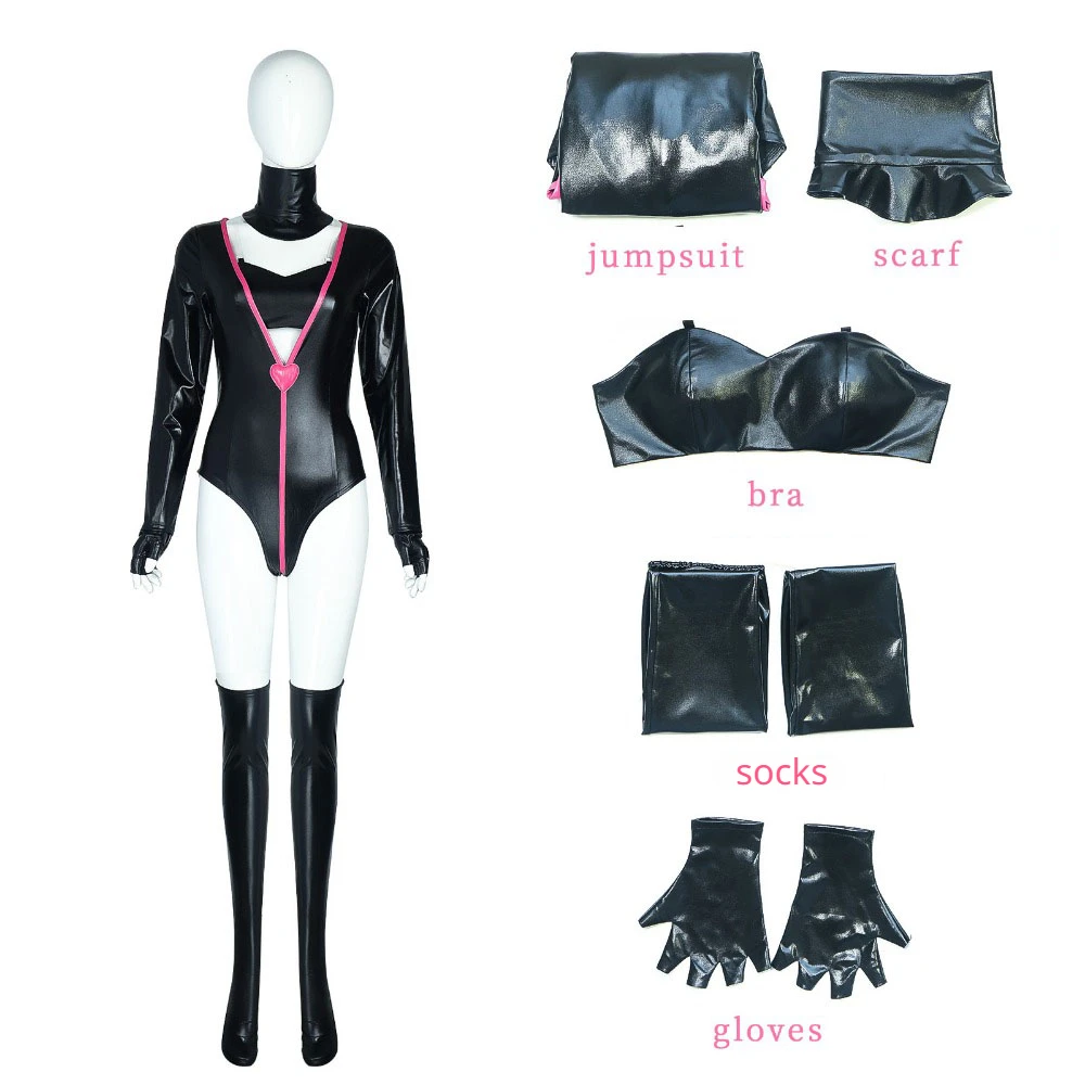 

Anime Hell Inn AD Cosplay Costume Black Jumpsuit Scarf Bra Socks Gloves Full Set AD Role Play Suit Halloween Carnival Party