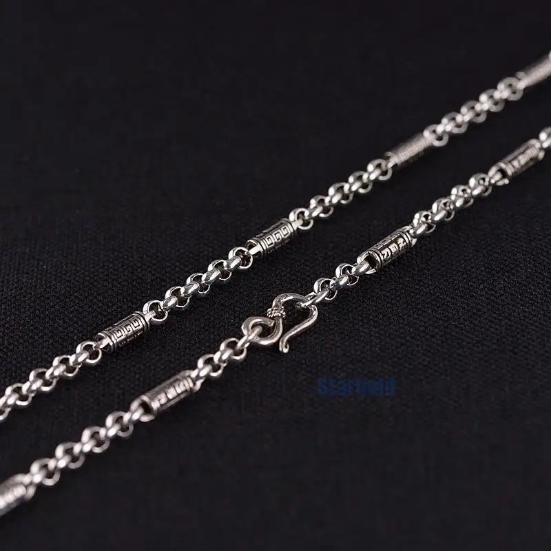 

S925 Silver Retro men's Silver Tube Mantra Ring Pearl Chain Necklace Wholesale Thai Silver S Hook