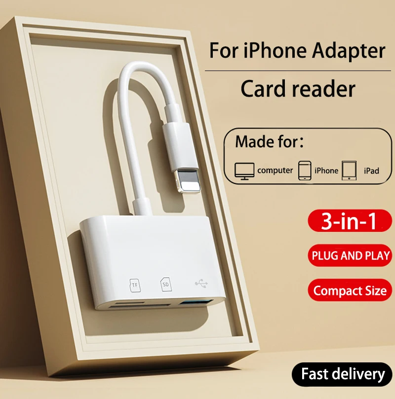 

3 in 1 Lightning to TF SD Card Reader for iPhone 14 13 12 11 Pro Max Mini X XS XR 8 Plus OTG Adapter For iPad Camera MacBook