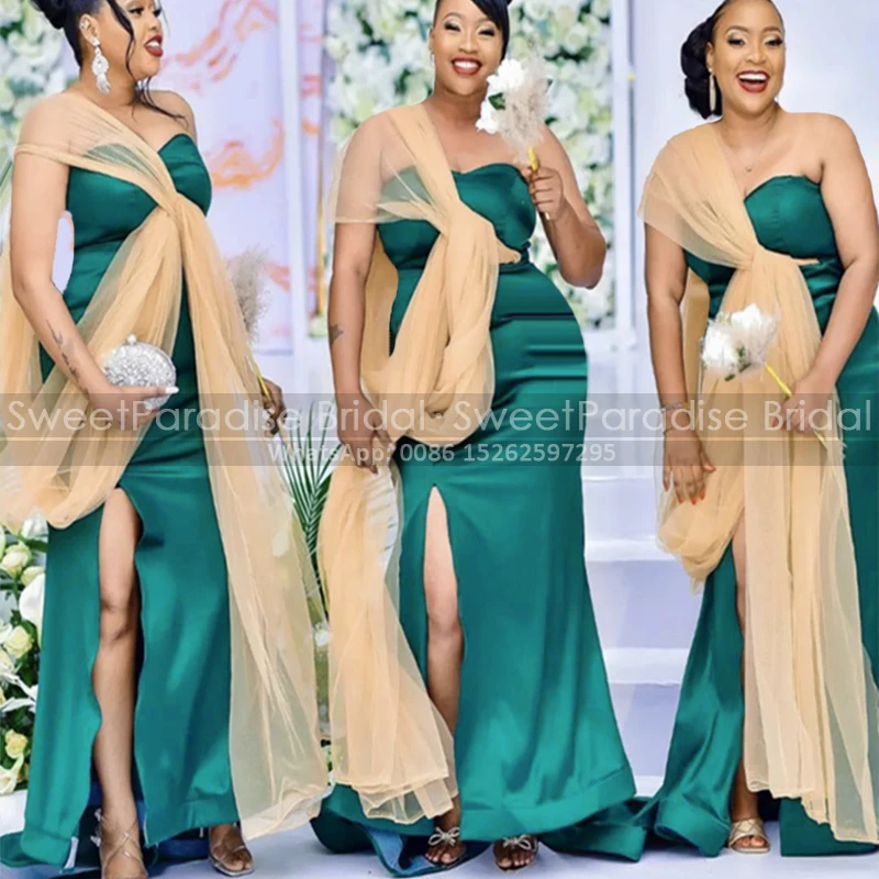 Emerald Green Mermaid Bridesmaid Dresses With Side Split Women Long Champagne Tulle Streamer Sheath Wedding Party Dress
Emerald Green Mermaid Bridesmaid Dresses With Side Split Women Long Champagne Tulle Streamer Sheath Wedding Party Dress