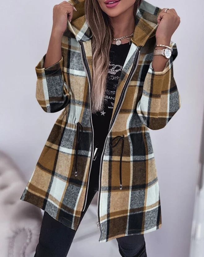 Jackets for Women Autumn Winter Fashion Plaid Pattern Zipper Design Drawstring Casual Long Sleeve Daily Long Hooded Coat
Jackets for Women Autumn Winter Fashion Plaid Pattern Zipper Design Drawstring Casual Long Sleeve Daily Long Hooded Coat