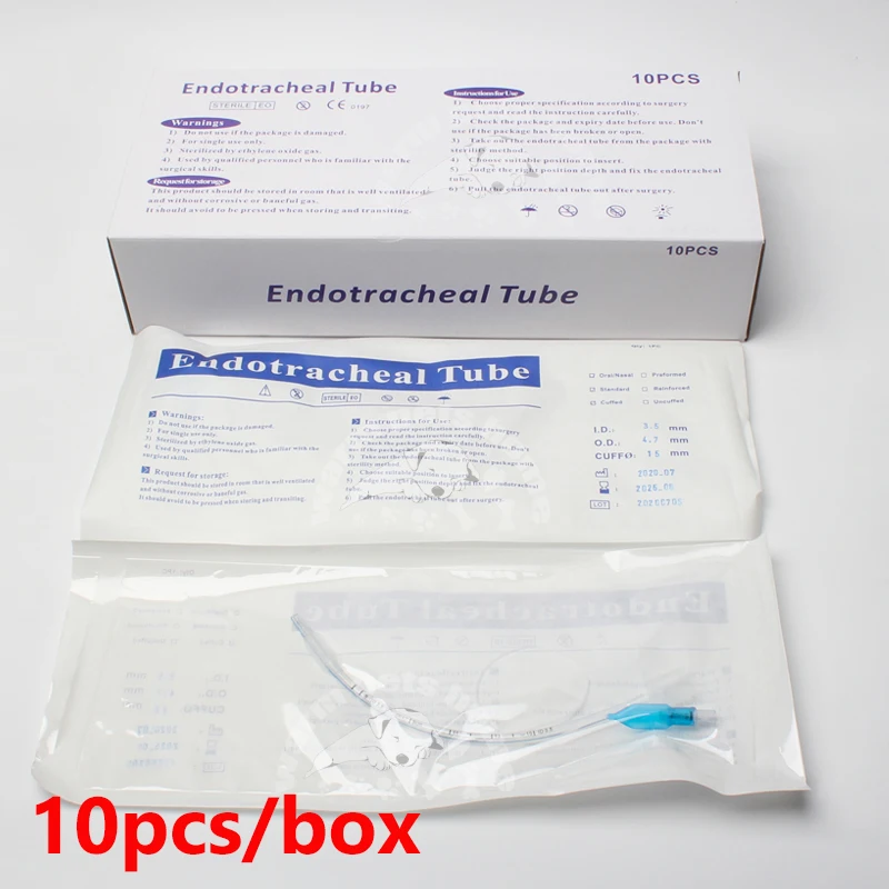 

10pcs Endotracheal Tube with Cuff ID 2.0-10mm Sterilized Tracheal Tube for Veterinary Medical Consumables