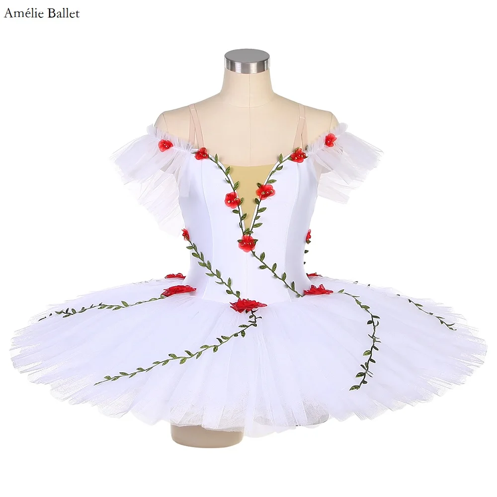 

BLL039 Off The Shoulder White Pre-Professional Ballet Pancake Tutu Costume Ballerina Dress Pleated Tutus Solo Costume