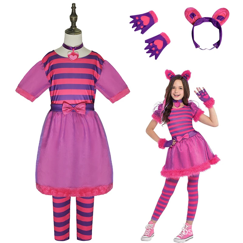 

Детский костюм Чеширского Кота «Алиса в стране чудес», милый маскарадный костюм Чеширского кота, головная повязка на голову, костюмы для Хэллоуина для девочек