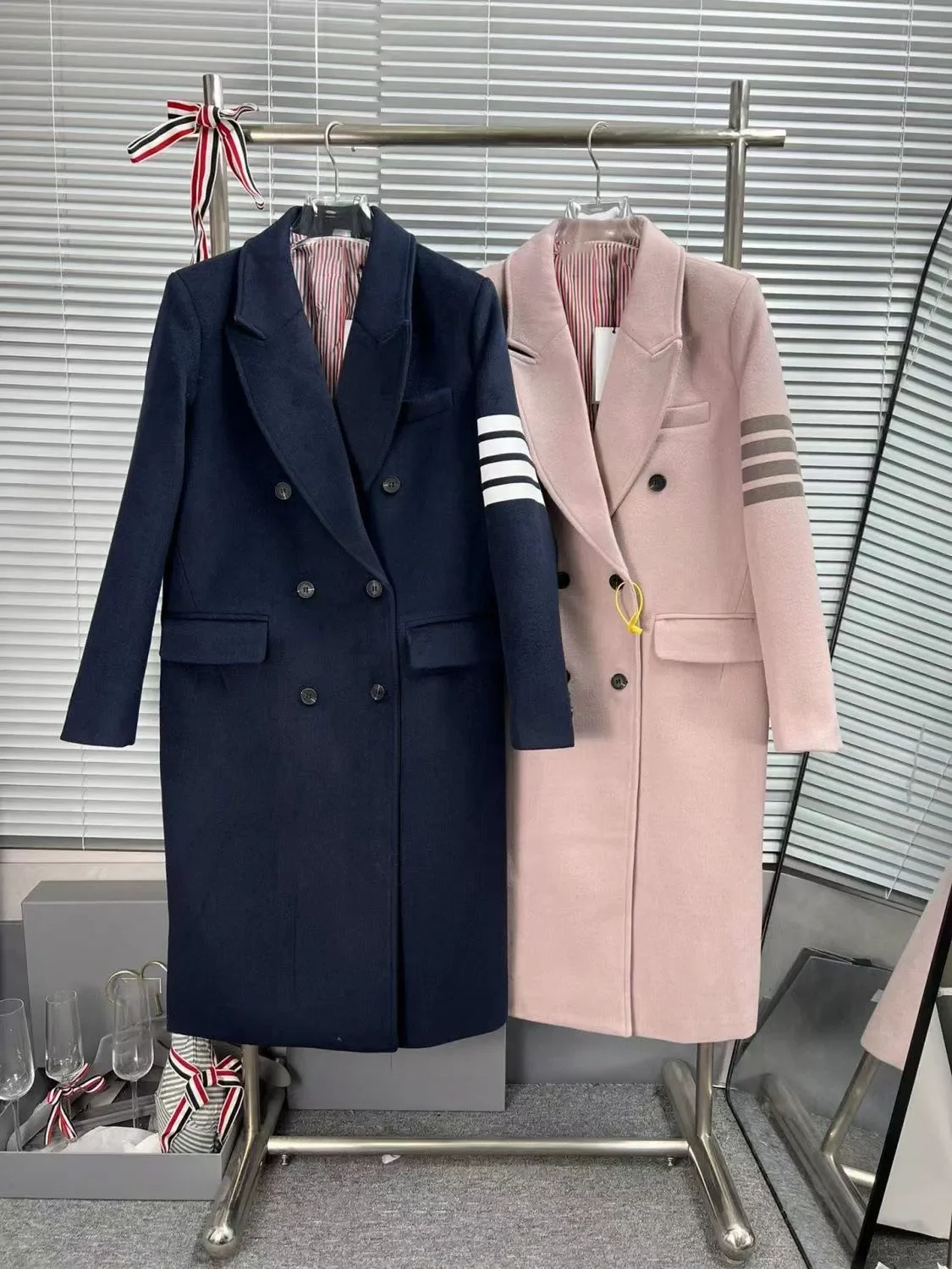 

TB THOM Women's Coat 23ss Y2K Harajuku Winter Wool & Blends Coats Classic Striped Overcoats Streetwear Preppy Style Jackets