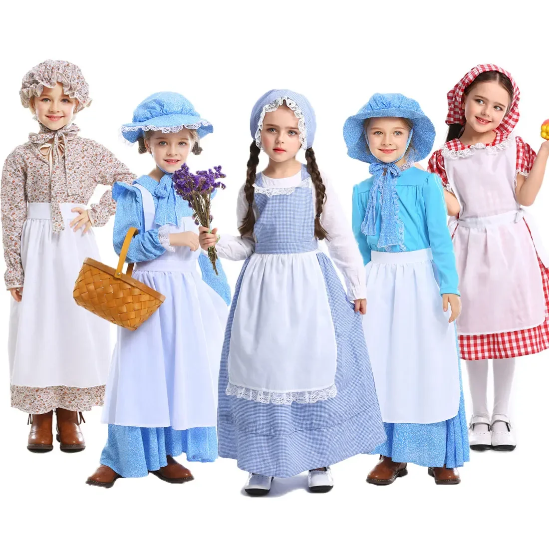 

Lovely Early America Colonial Village Pioneer Girl Costume Halloween Costumes Fancy Dress for Child Kids Teen Girls