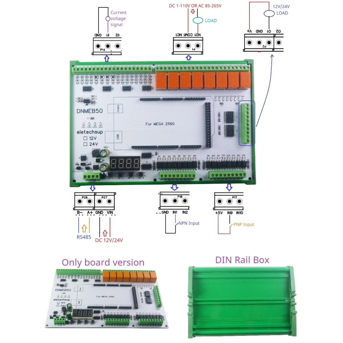 

Модуль расширения 16AI-16DI-16DO RS485 MEGA2560 R3 IO, аналоговая цифровая плата реле Modbus для Arduino Open PLC Remote IO