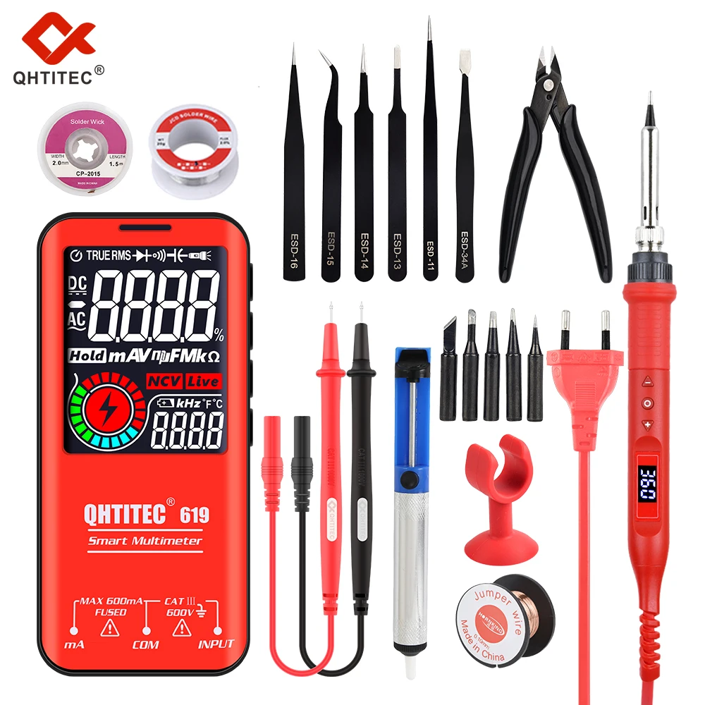 QHTITEC Digital Multimeter Soldering Iron Set 5999 Counts Smart LCD Color Screen Multimetro Capacitor Ohm Diode NCV Hz Tester 
QHTITEC Digital Multimeter Soldering Iron Set 5999 Counts Smart LCD Color Screen Multimetro Capacitor Ohm Diode NCV Hz Tester