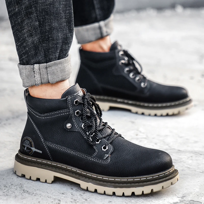 

Men's Retro Casual Leather Men's Boots Vintage Lace Up Ankle Boot Cowboy Boots Combat Boots Outdoors Tooling Anti-slip Wearable