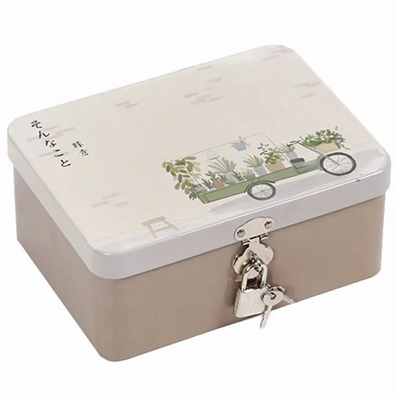 

Rectangle Tinplate Storage Box with Padlock, Desktop Storage Container for Chocolate Candy Tea Coffee Cosmetics 17.5x7.5x12.5cm