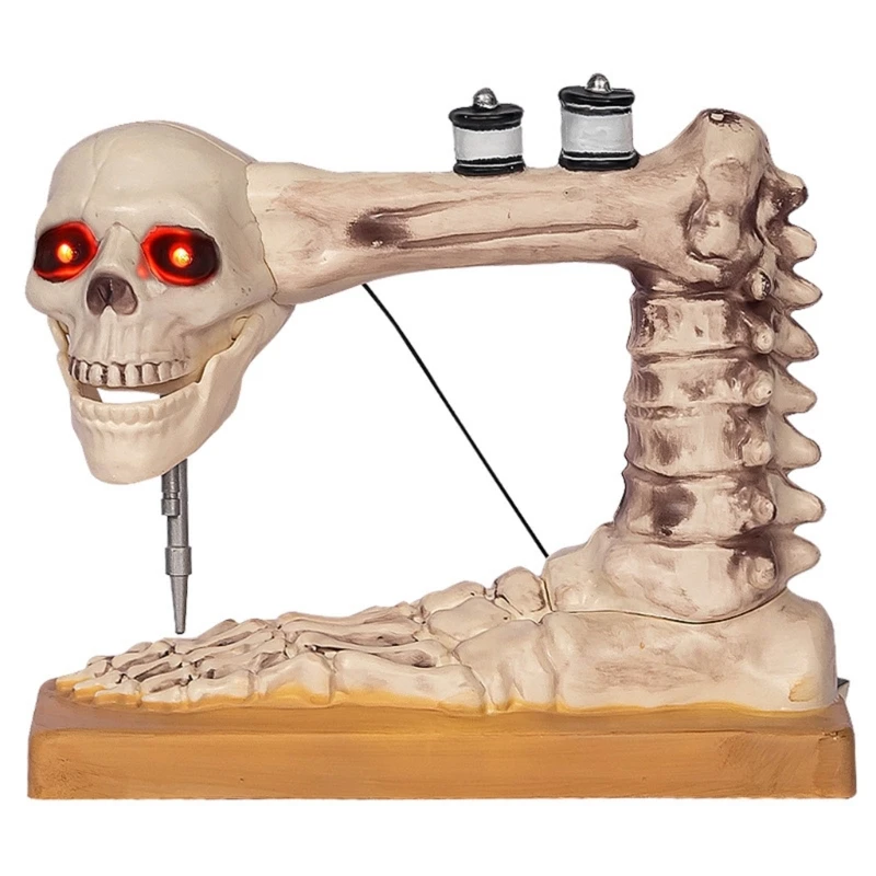 

Voice Controlled Skeleton Sewing Machine Figurine Perfect Halloween Decoration for Craft Lover for Spooky Event