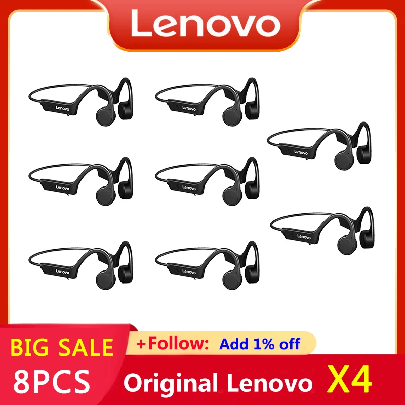 

8PCS Lenovo X4 Bone Conduction Bluetooth Earphone IPX5 Waterproof Hifi Stereo Ear-hook Music Sports Running with Mic Original