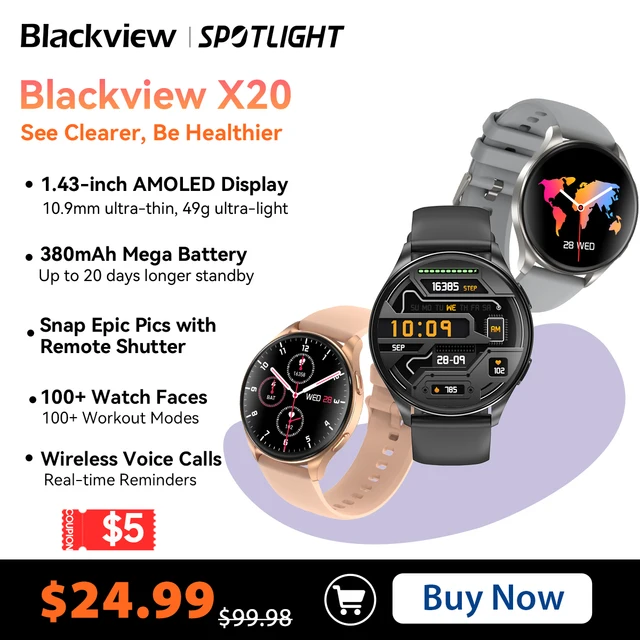 Blackview-Montre connectée X20 avec écran AMOLED, Hi-Fi, Bluetooth, appels téléphoniques, suivi de la santé et de la condition physique, première mondiale, nouveau, 2024 1