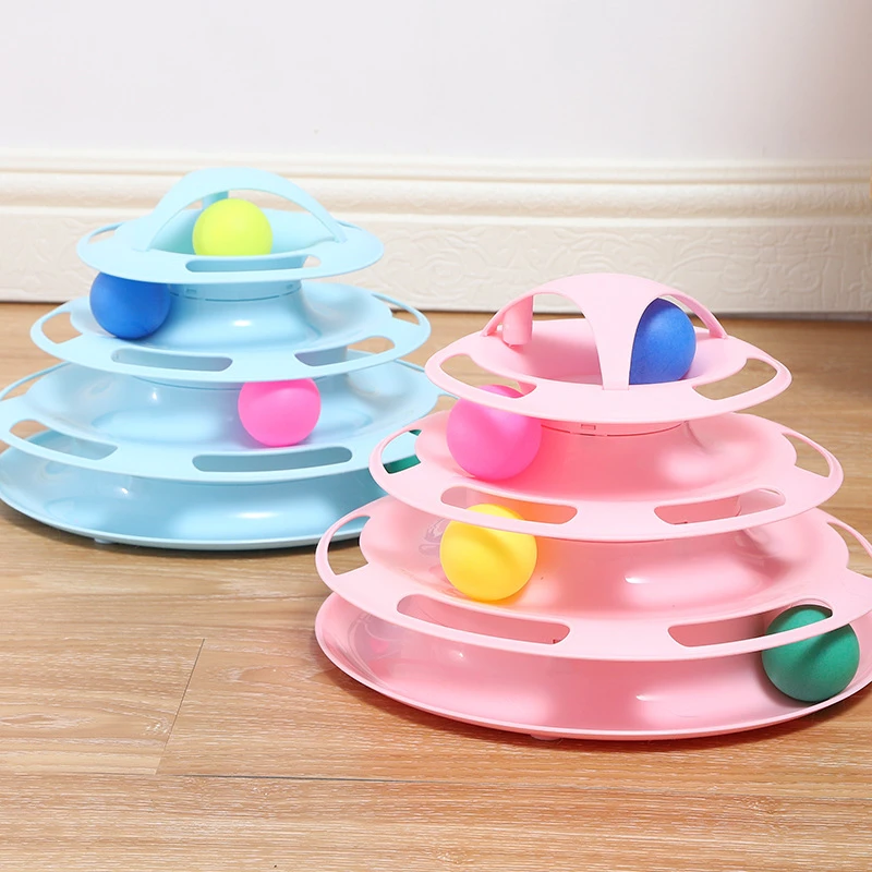 

4 Levels Cat Toy Tower Turntable Roller Balls Toys Interactive Intelligence Training Track Puzzle Funny Cats Games Accessories