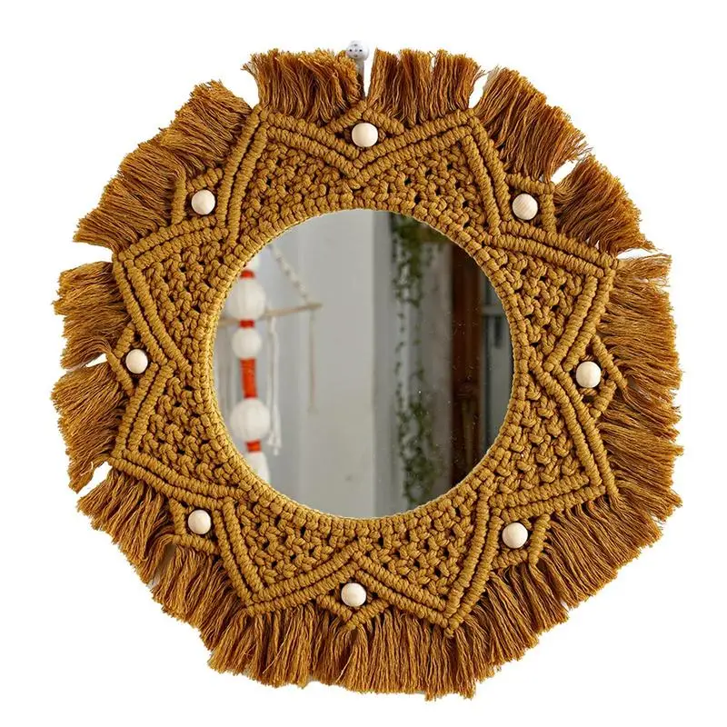

Macrame Wall Mirror Round Mirror With Macrame Fringe Boho Macrame Circle Hanging Mirrors For Bedroom Living Room Decoration