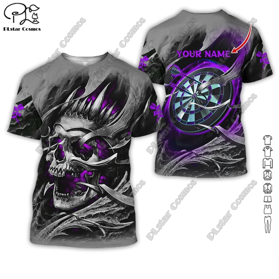 

PLstar Cosmos 3D Printing Custom Name Street Women's Men's Wear Summer Short Sleeve T-Shirt Indoor Throwing Darts Sports Skull