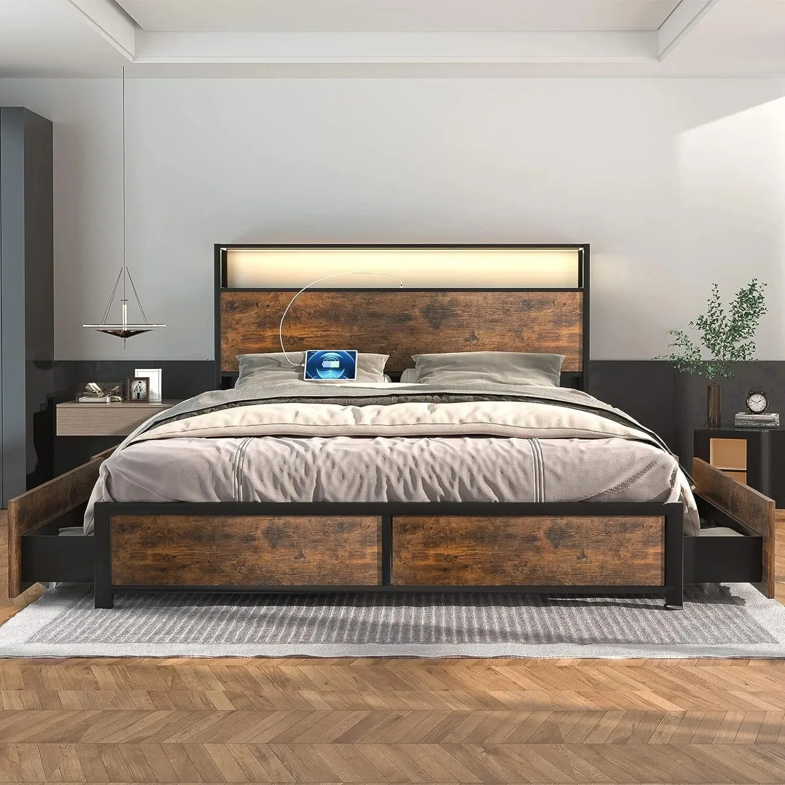 Full Queen Size Bed Frame Metal Platform Bed with LED Lights 4 Drawers Headboard king bed frame bedroom furniture
Full Queen Size Bed Frame Metal Platform Bed with LED Lights 4 Drawers Headboard king bed frame bedroom furniture